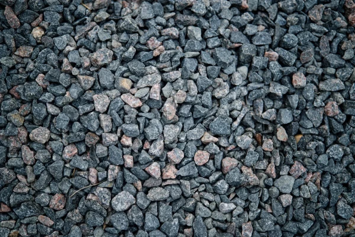 Close-up of crushed stone and gravel aggregate